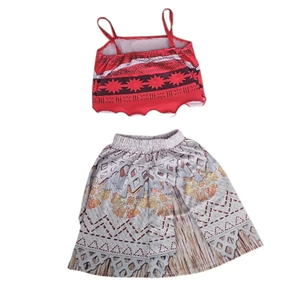 Disney Moana Girls 2PC Outfit Crop Top Skirt Costume Polynesian Size 3T 4T - Picture 2 of 12
